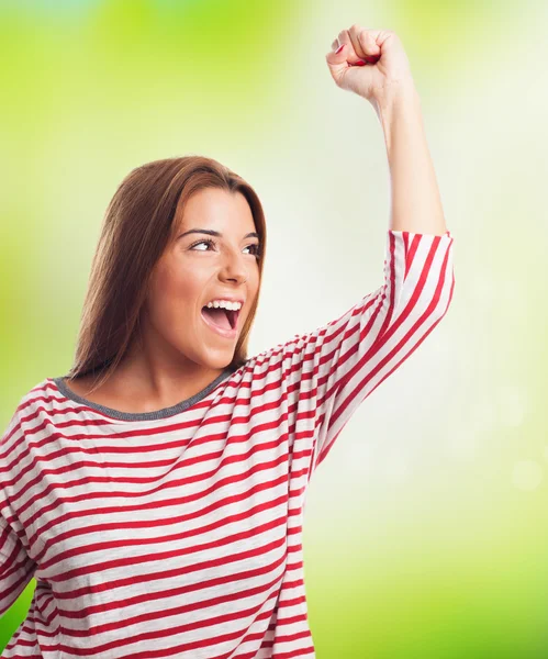 Woman doing a winner gesture — Stock Photo, Image