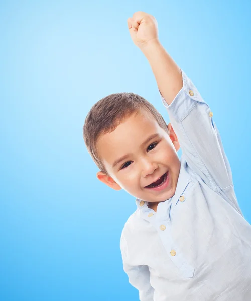 Menino com gesto de vencedor — Fotografia de Stock