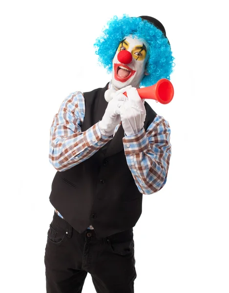 Funny clown with a whistle — Stock Photo, Image