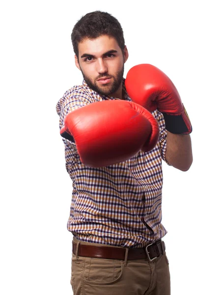 Uomo in guanti rossi — Foto Stock