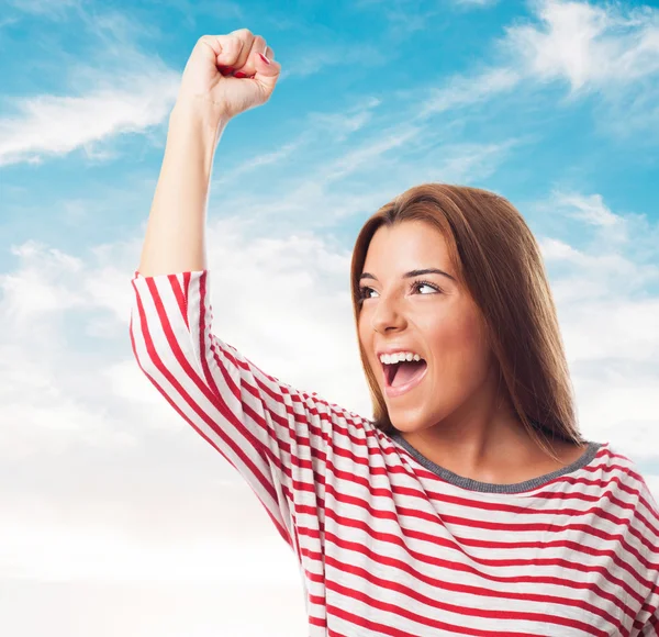 Frau macht Siegergeste — Stockfoto