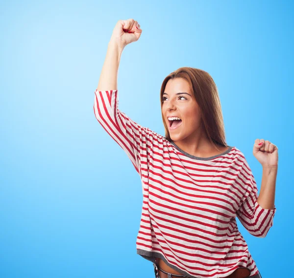 Frau macht Siegergeste — Stockfoto