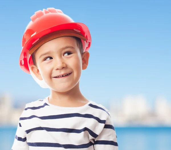 Boy wearing a mason helmet — Stock Photo, Image