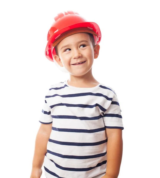 Boy wearing a mason helmet — Stock Photo, Image