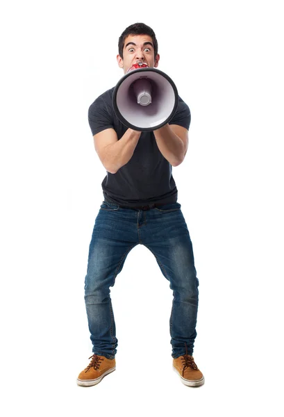 Man using a megaphone — Stock Photo, Image