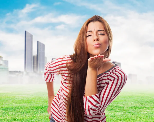 Woman sending a kiss — Stock Photo, Image