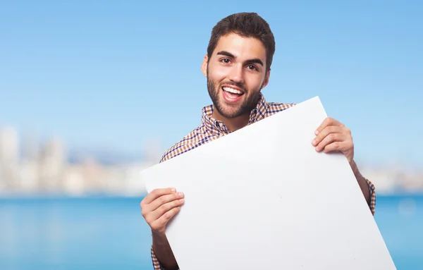 Hombre sosteniendo una pancarta —  Fotos de Stock