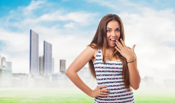 Woman doing a surprise gesture — Stock Photo, Image