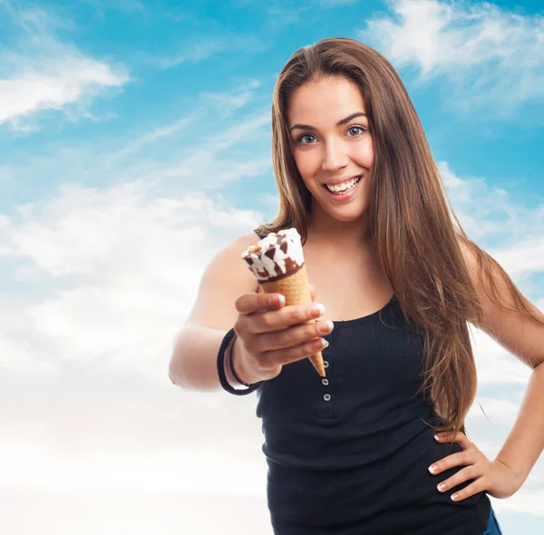 Girl holding a delicious ice cream — Stock Photo, Image