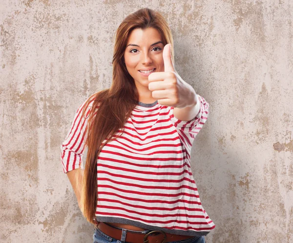 Vrouw doen een bevestigende gebaar — Stockfoto