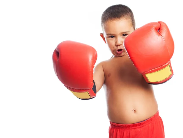 Menino usando luvas de boxer — Fotografia de Stock