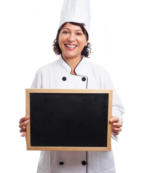 Woman holding a board — Stock Photo, Image