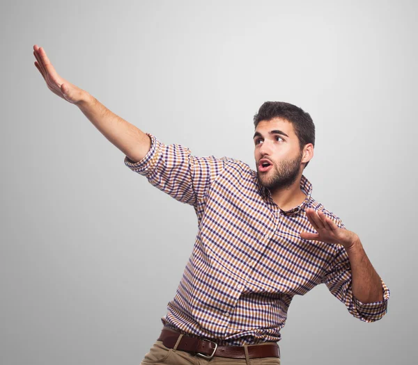Man doing a victory gesture — Stock Photo, Image