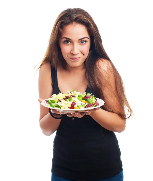 Junge Frau mit einem Salat — Stockfoto