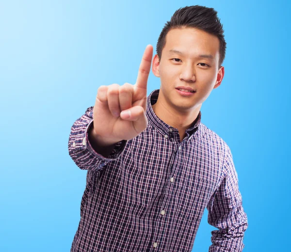 Asiático hombre haciendo el un gesto — Foto de Stock