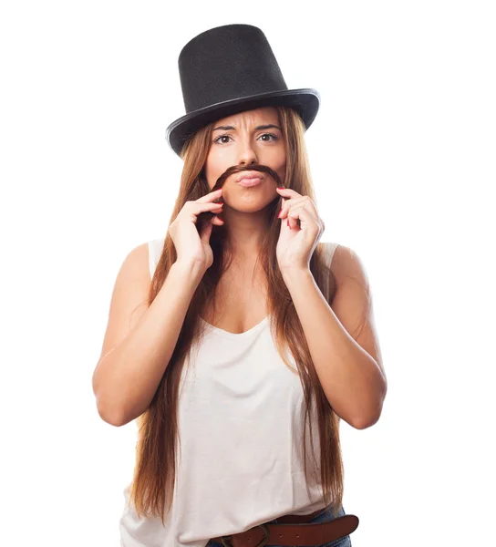 Pretty girl imitating a man — Stock Photo, Image