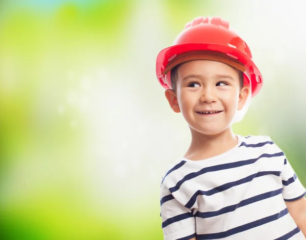 Boy wearing a mason helmet — Stock Photo, Image