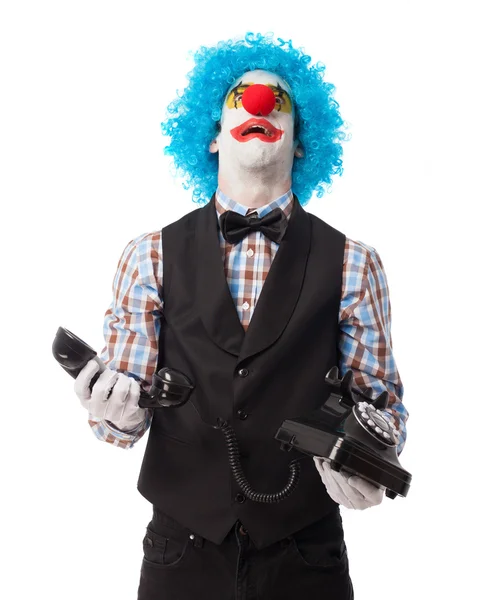 Portrait of a clown with telephone — Stock Photo, Image