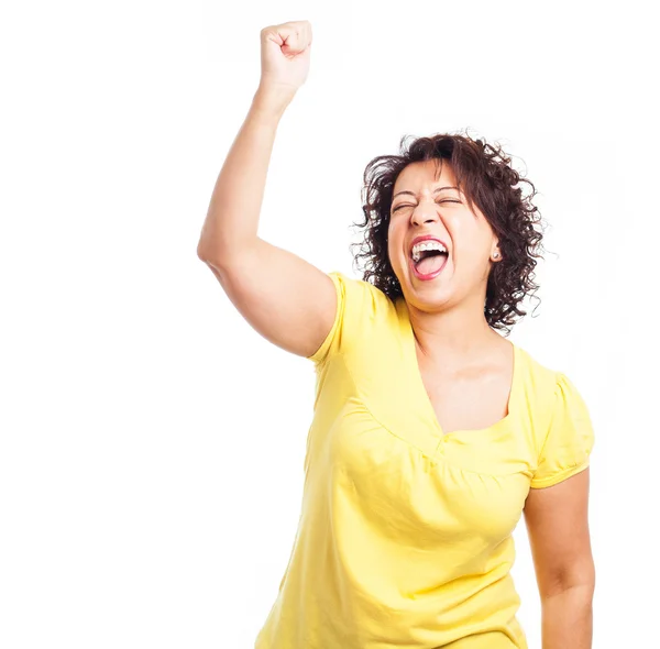 Vrouw doen een winnaar gebaar — Stockfoto