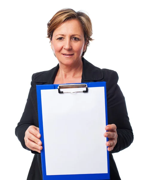 Woman showing files — Stock Photo, Image