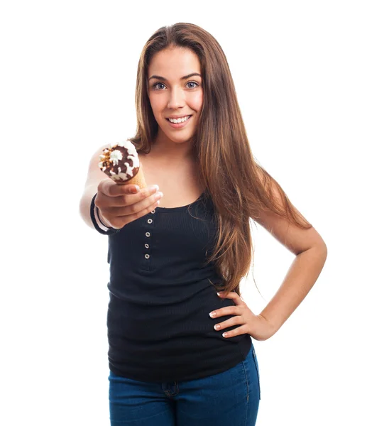 Girl offering a delicious ice cream — Stock Photo, Image