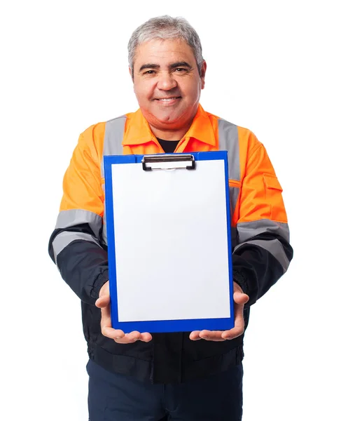 Worker showing files Stock Image