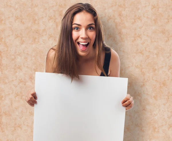 Woman holding a white banner Stock Picture