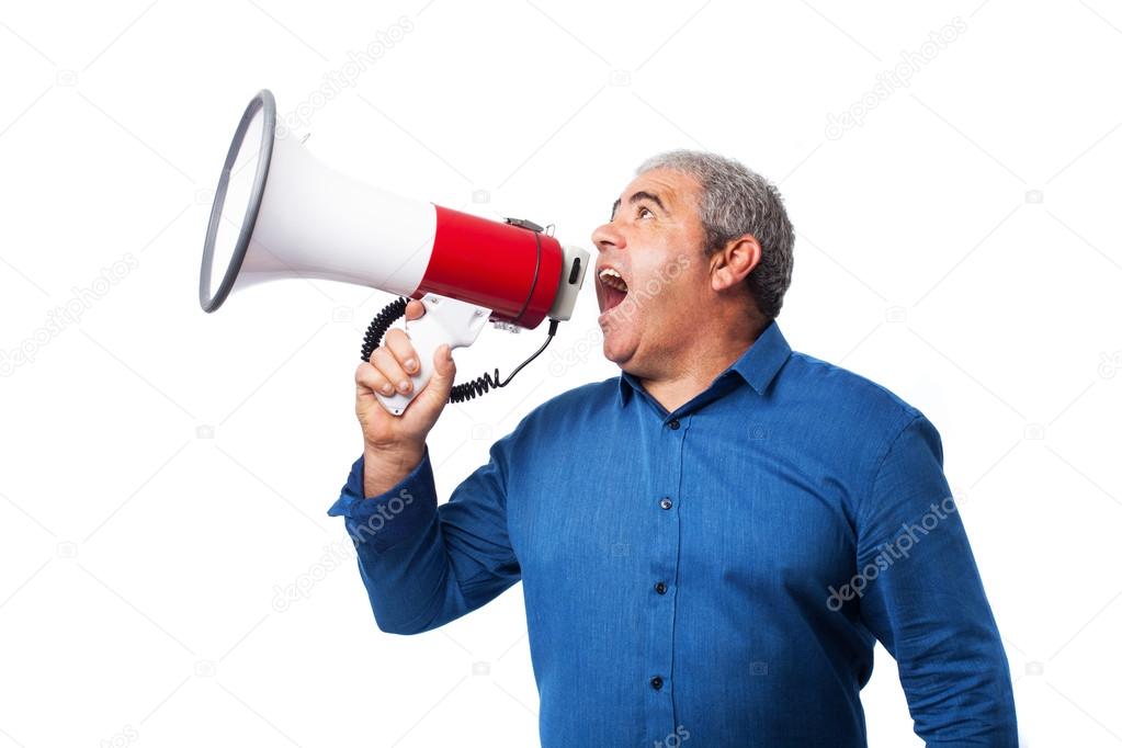 Man shouting with the megaphone
