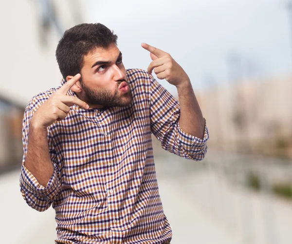 Man doing a crazy gesture — Stock Photo, Image