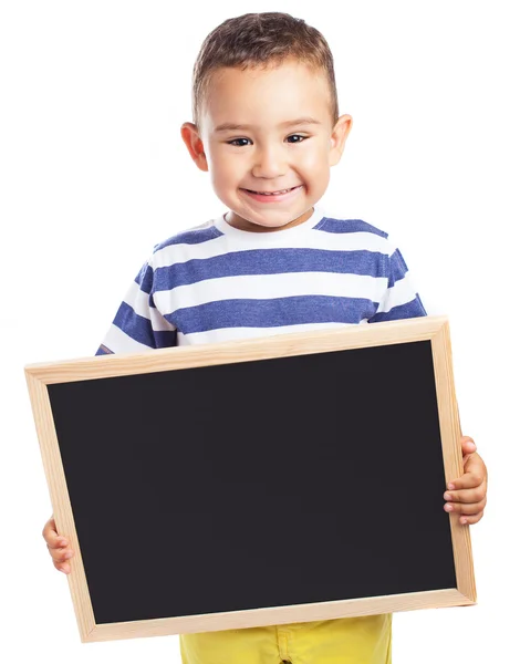 Cute kid holding chalkboard — Stock Photo, Image