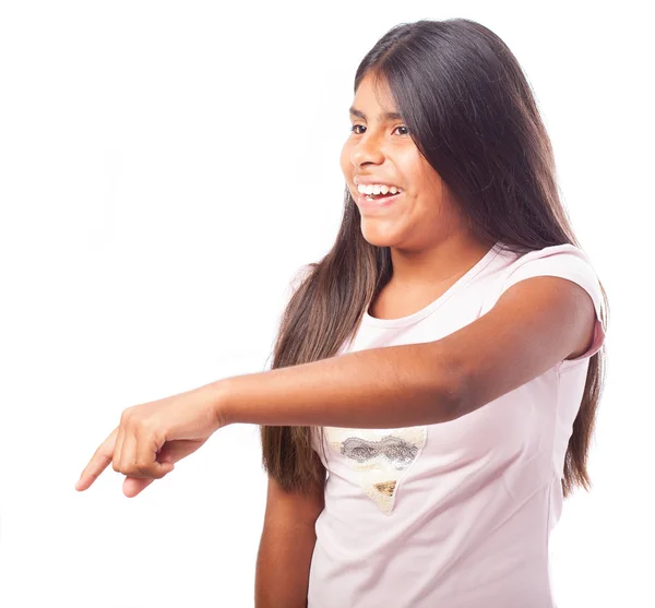 Girl pointing down — Stock Photo, Image