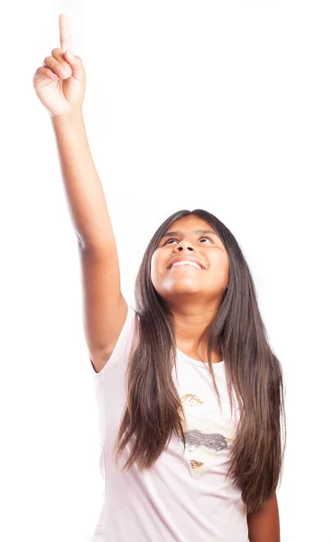 Girl pointing up on — Stock Photo, Image