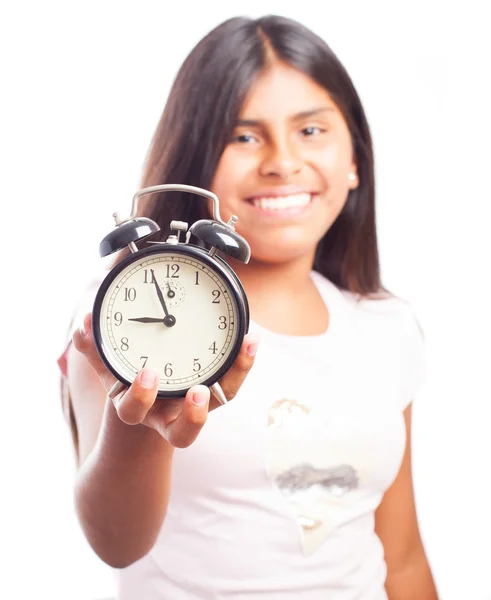 Dziewczyna pokazano zegar — Zdjęcie stockowe