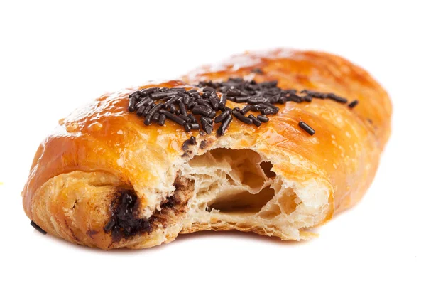 Croissant al cioccolato morso — Foto Stock