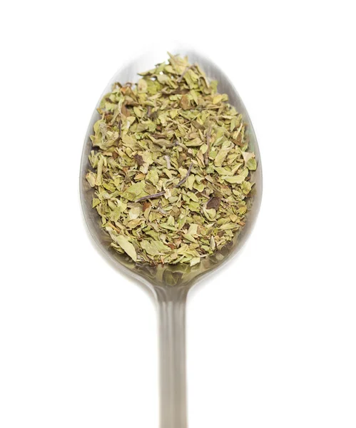 Oregano spice on spoon — Stock Photo, Image