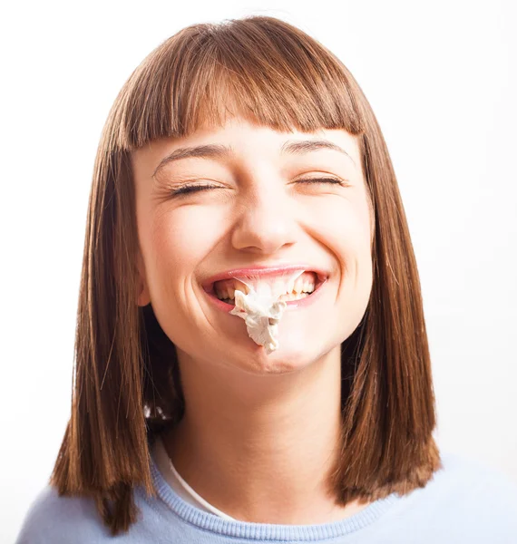 Girl with exploted chewing gum — Stock Photo, Image