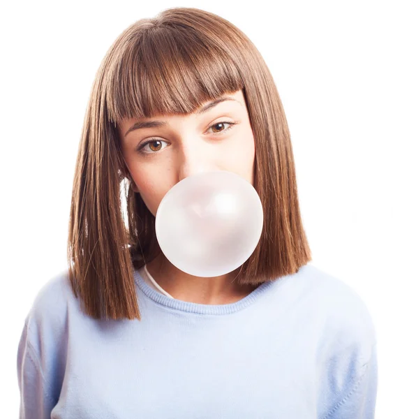 Menina fazendo uma bolha — Fotografia de Stock