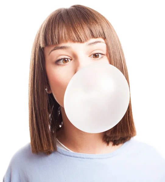 Chica haciendo una burbuja —  Fotos de Stock