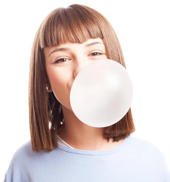 Menina fazendo uma bolha — Fotografia de Stock