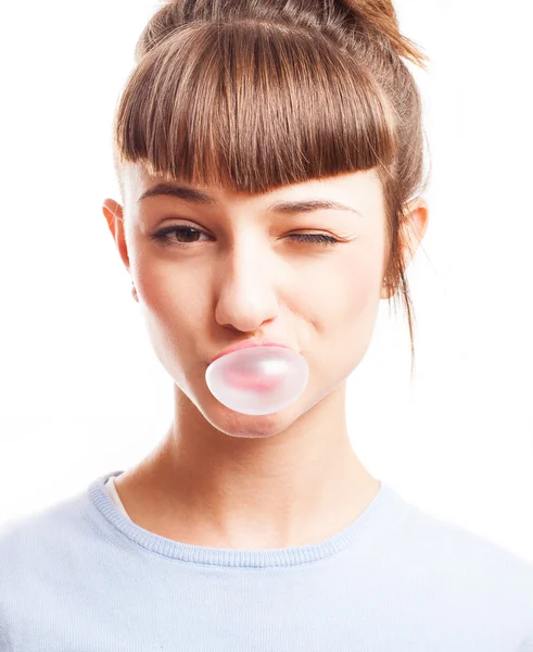 Chica haciendo una burbuja — Foto de Stock