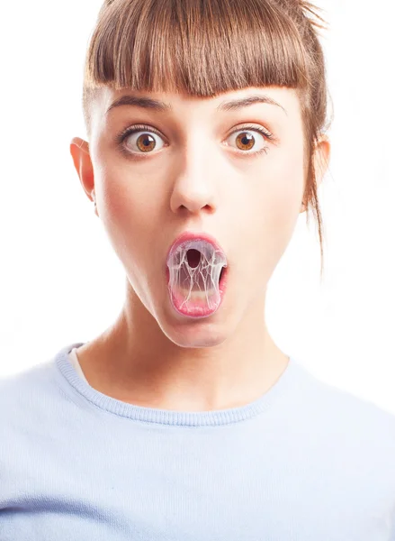 Girl with  chewing gum — Stock Photo, Image