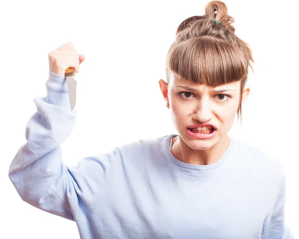 Girl holding knife — Stock Photo, Image