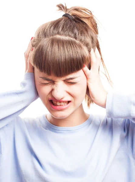 Girl in a noisy place — Stock Photo, Image