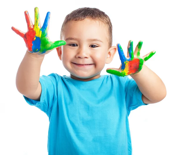 Criança com as mãos pintadas — Fotografia de Stock