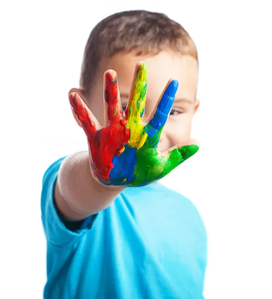 Παιδί με ζωγραφισμένα χέρι — Φωτογραφία Αρχείου
