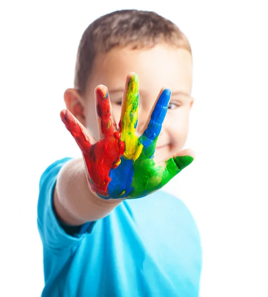 Niño con la mano pintada —  Fotos de Stock