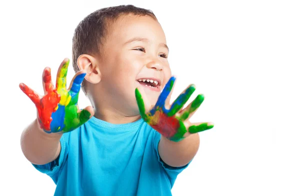 Criança com as mãos pintadas — Fotografia de Stock