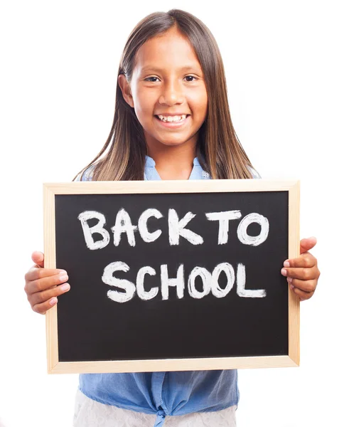 Girl holding a chalkboard — Stock Photo, Image