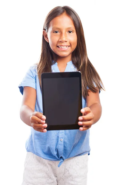 Menina mostrando o tablet — Fotografia de Stock