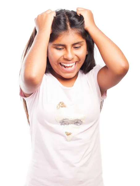 Girl pulling her hair on — Stock Photo, Image